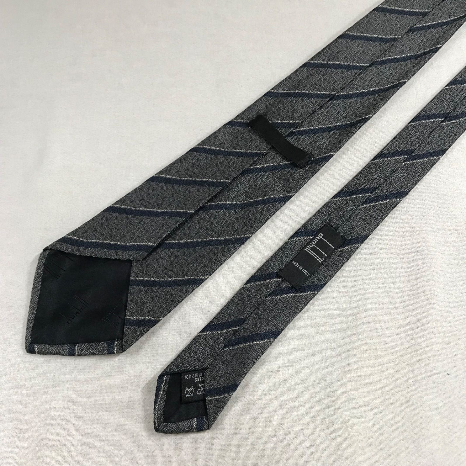 美品】ダンヒル dunhill ネクタイ レジメンタル グレー×ネイビー