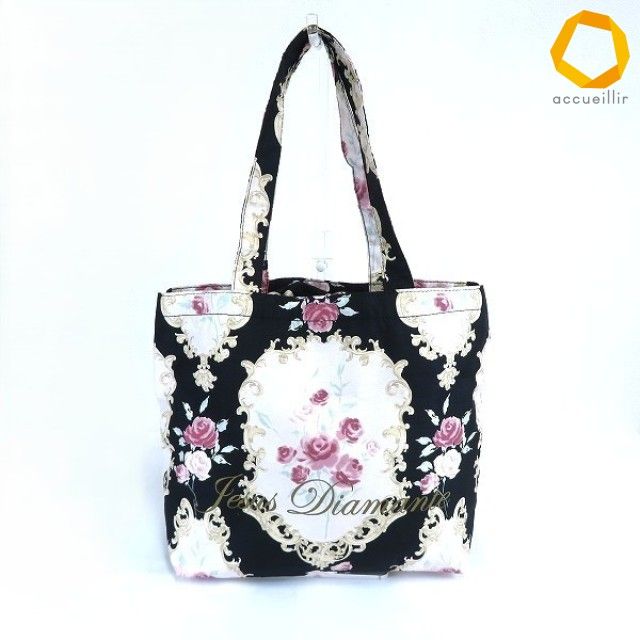 ab ジーザスディアマンテ JESUS DIAMANTE トートバッグ 黒 ピンク 薔薇