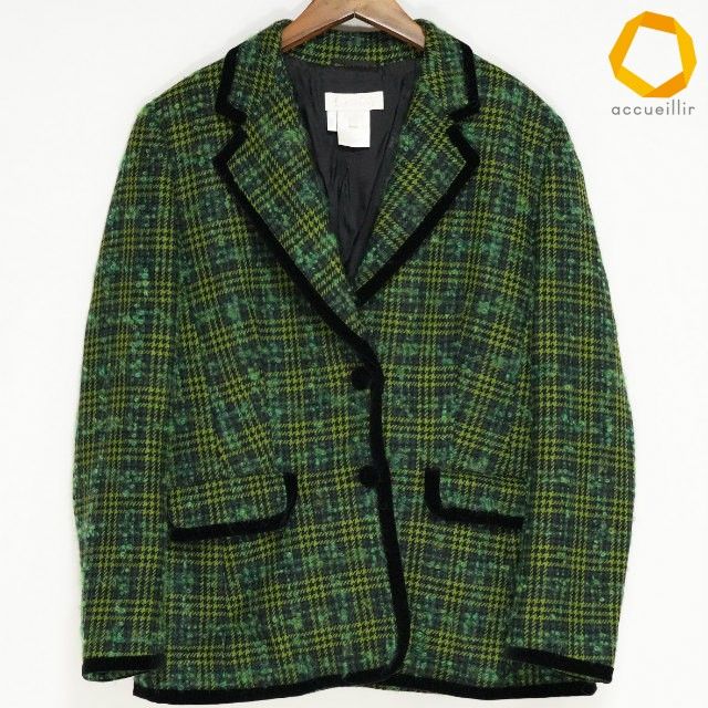 wnc エスカーダ ESCADA ジャケット 40 緑 黒 大きいサイズ ツイード