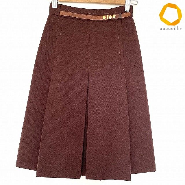#anc クリスチャンディオール ChristianDior スカート S 茶 プリーツ ウール レディース [1018308]