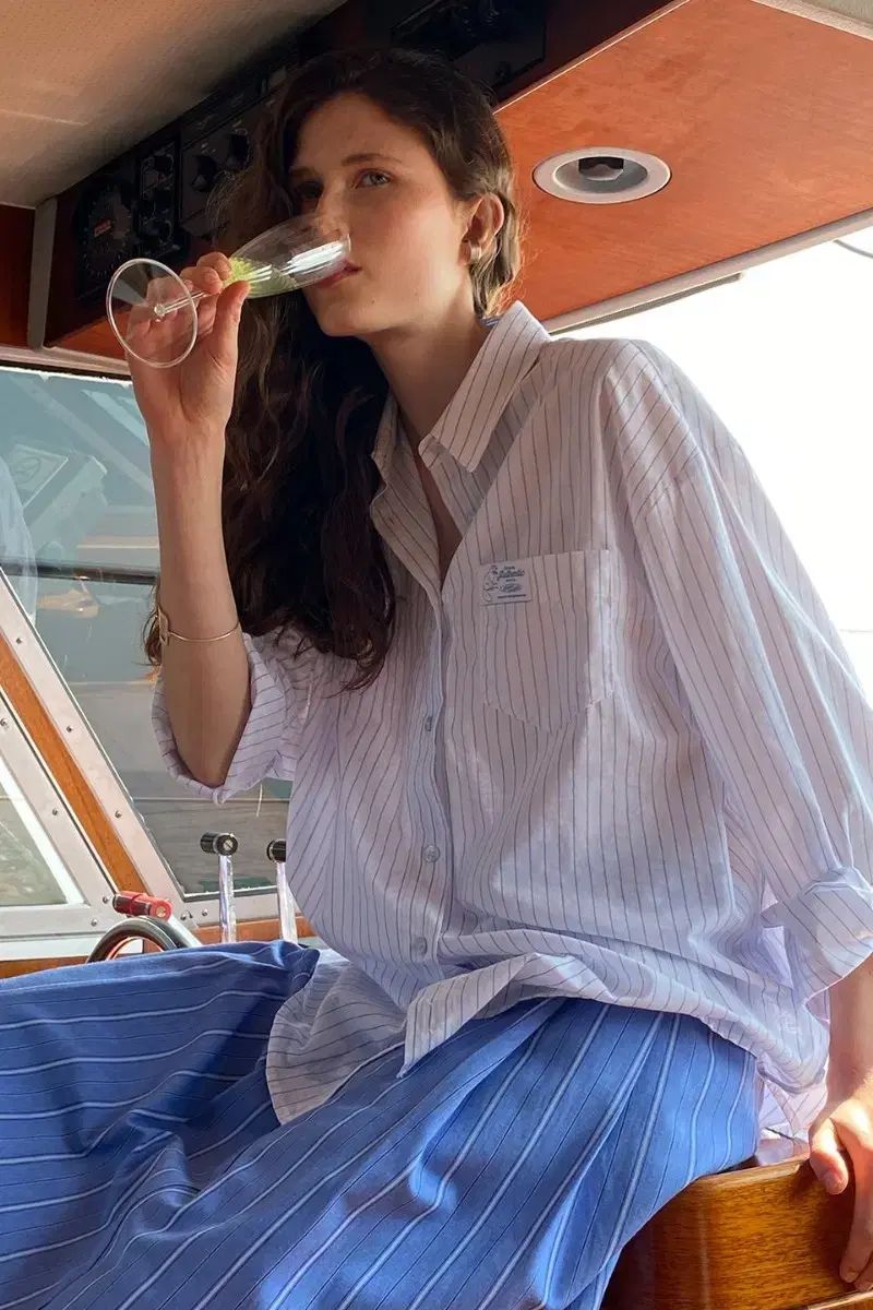 シヌーン stripe cotton シャツ ストライプ コットン シャツ