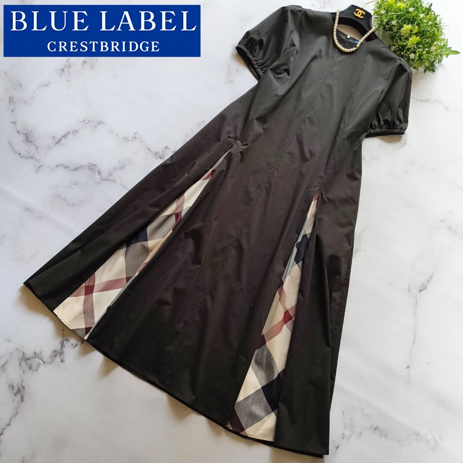 24SS ブルーレーベルクレストブリッジ シルキータフタドレス チェック S
