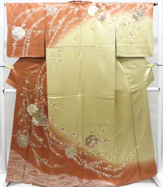 京松】訪問着 金駒刺繍 着物 正絹 美品 身丈約166.5cm 裄丈約66cm