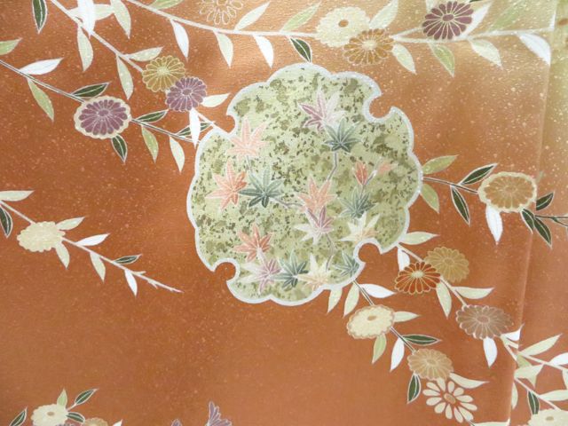 D5 美品 単衣 京友禅 金彩 金駒刺繍 季節の花々 縮緬 正絹 訪問着 着物 