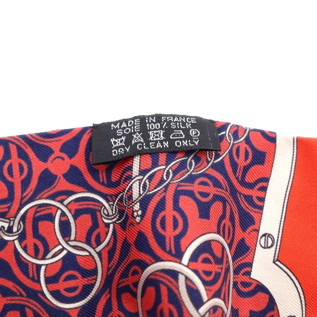 HERMES (エルメス) ツイリー 馬銜と鎖 シルクスカーフ レッド×ネイビー