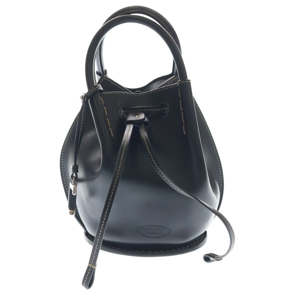 TOD'S (トッズ) Tタイムレス バケット ミニ 2way ショルダーバック シルバー金具 レザー ブラック