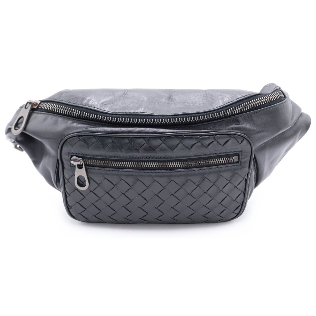 ボッテガヴェネタ　ボディバッグ　ショルダーバッグ　イントレチャート　ウエスト　黒 BOTTEGA VENETA (ボッテガヴェネタ) イントレチャート レザー ボディ