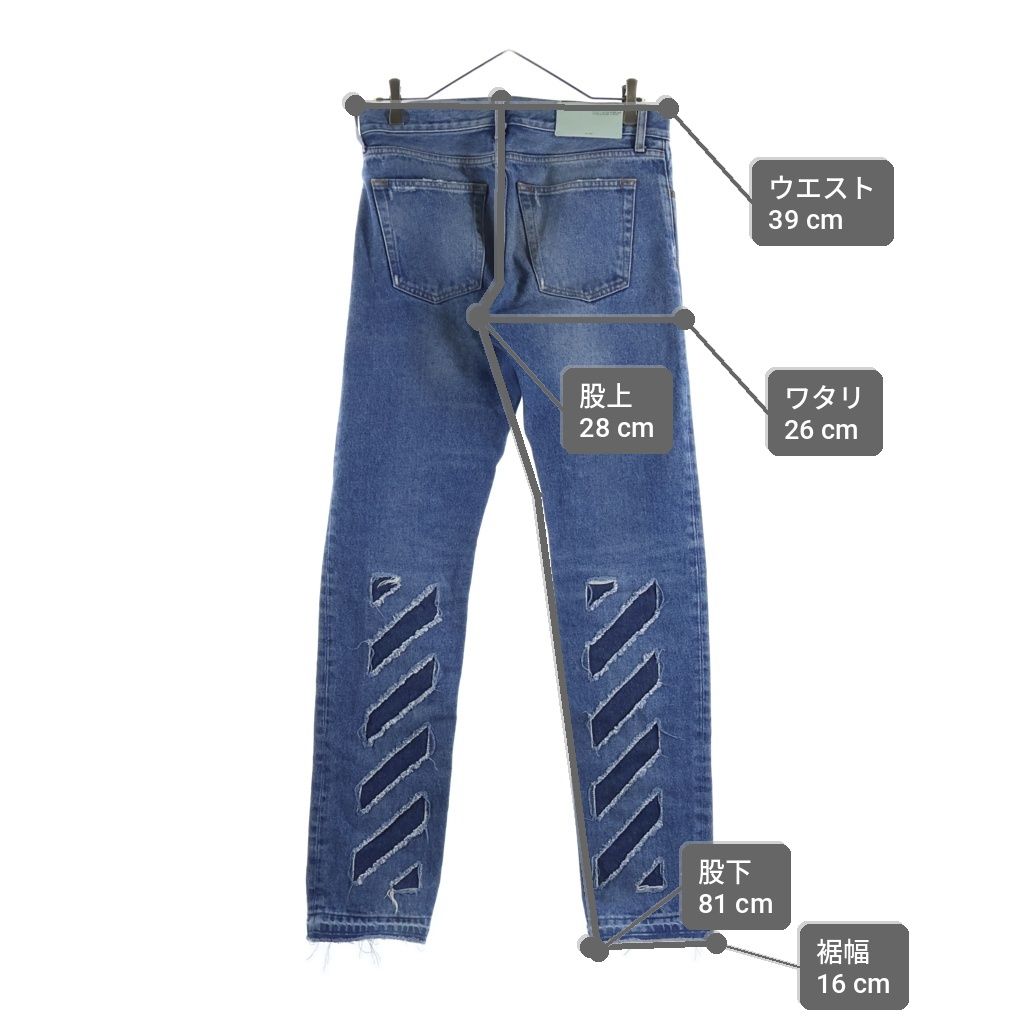 OFF-WHITE オフホワイト 17AW Slim Fit Jeans スリムフィットデニムパンツ ダメージ加工 バイアス柄 インディゴ OMCE015F17149068 OFF-WHITE (オフホワイト) 17AW Slim Fit Jeans スリムフィットデニム