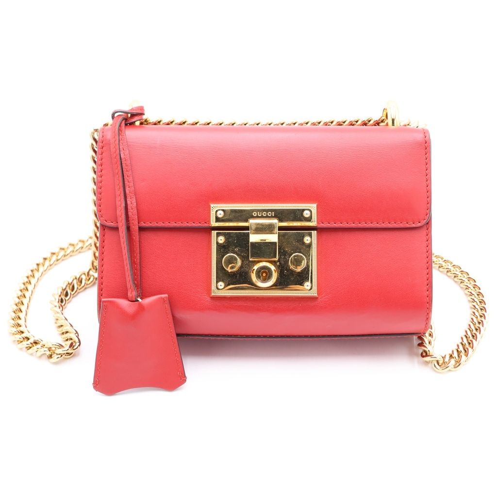 お値下げ可 パドロック GUCCI グッチ ショルダー バッグ レザー チェーン GUCCI (グッチ) パドロック ショルダーバッグ チェーンバッグ レッド
