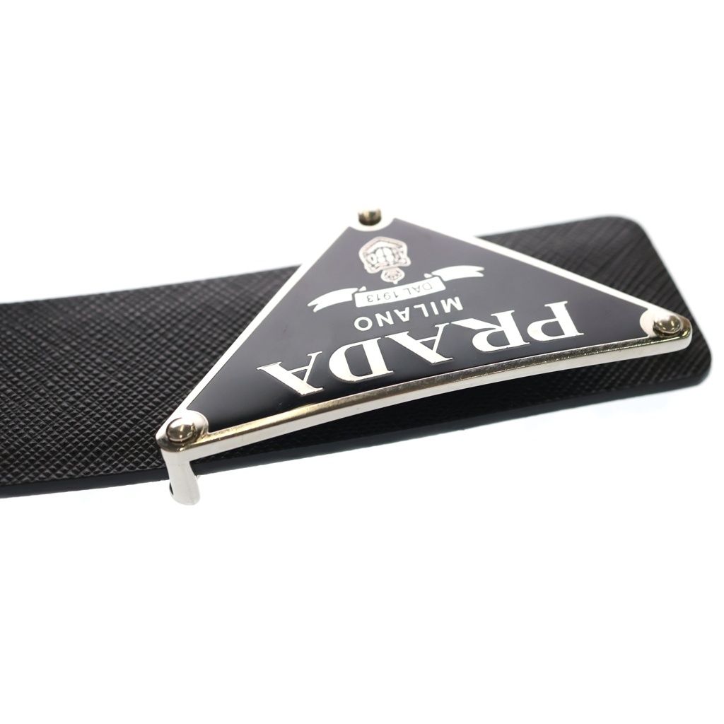 PRADA (プラダ) トライアングルロゴデザイン レザーベルト ブラック