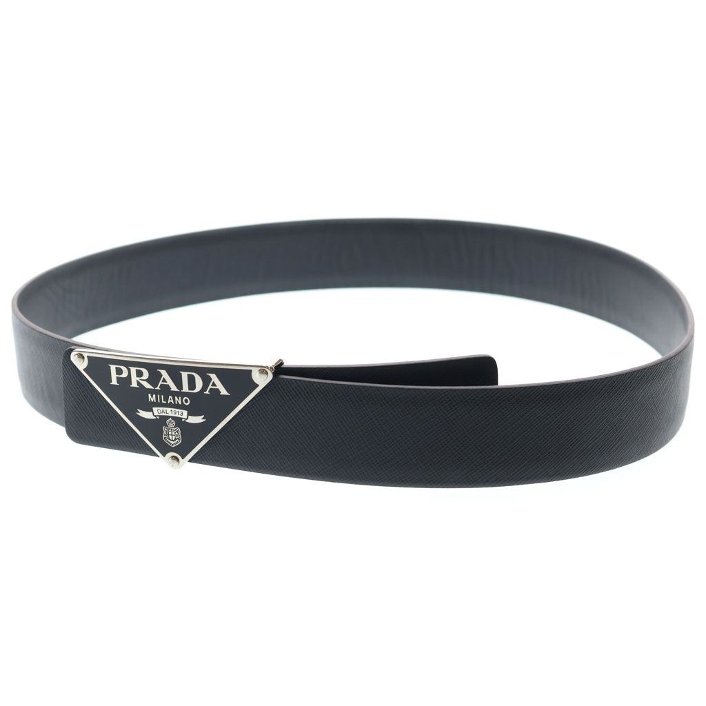 PRADA (プラダ) トライアングルロゴデザイン レザーベルト ブラック