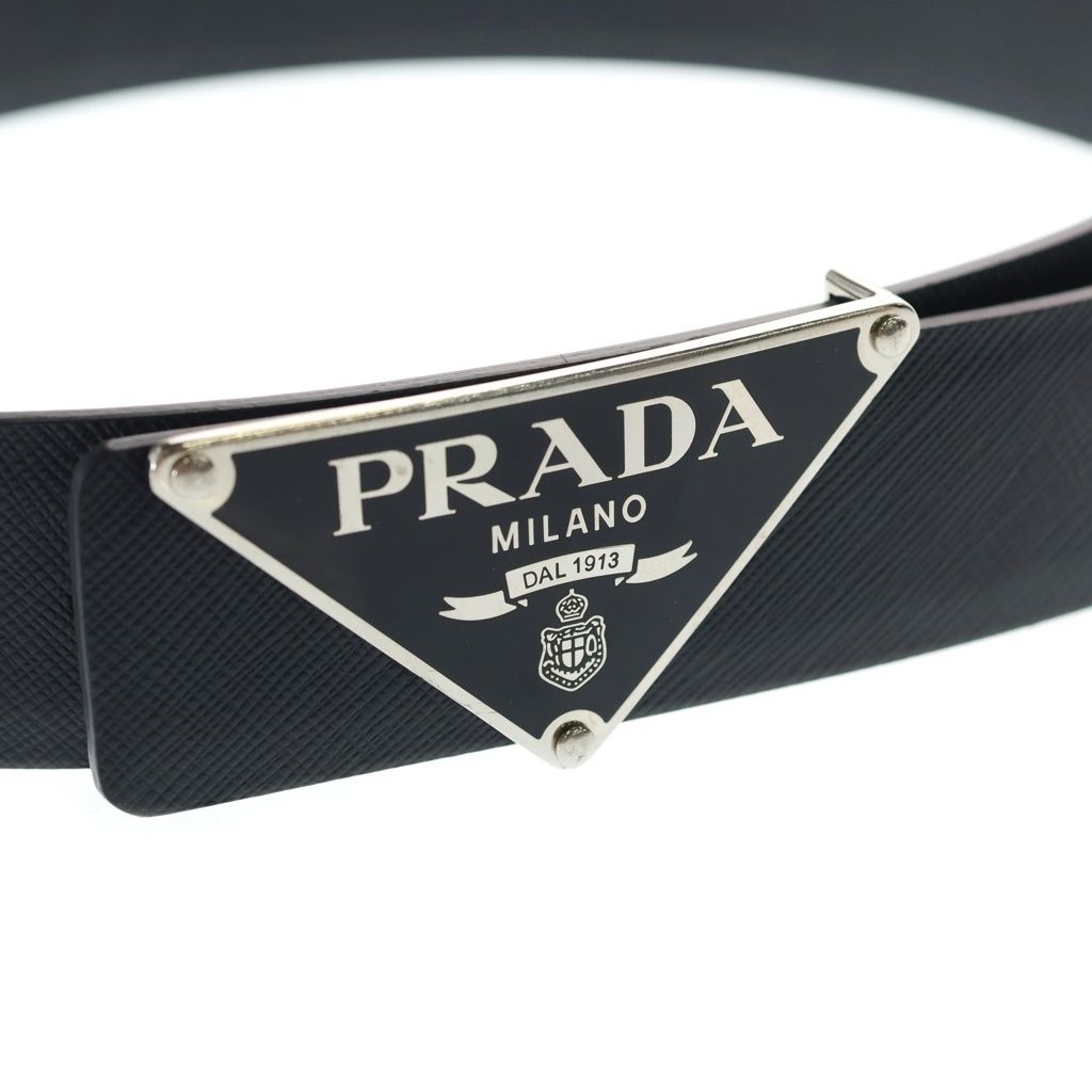PRADA (プラダ) トライアングルロゴデザイン レザーベルト ブラック