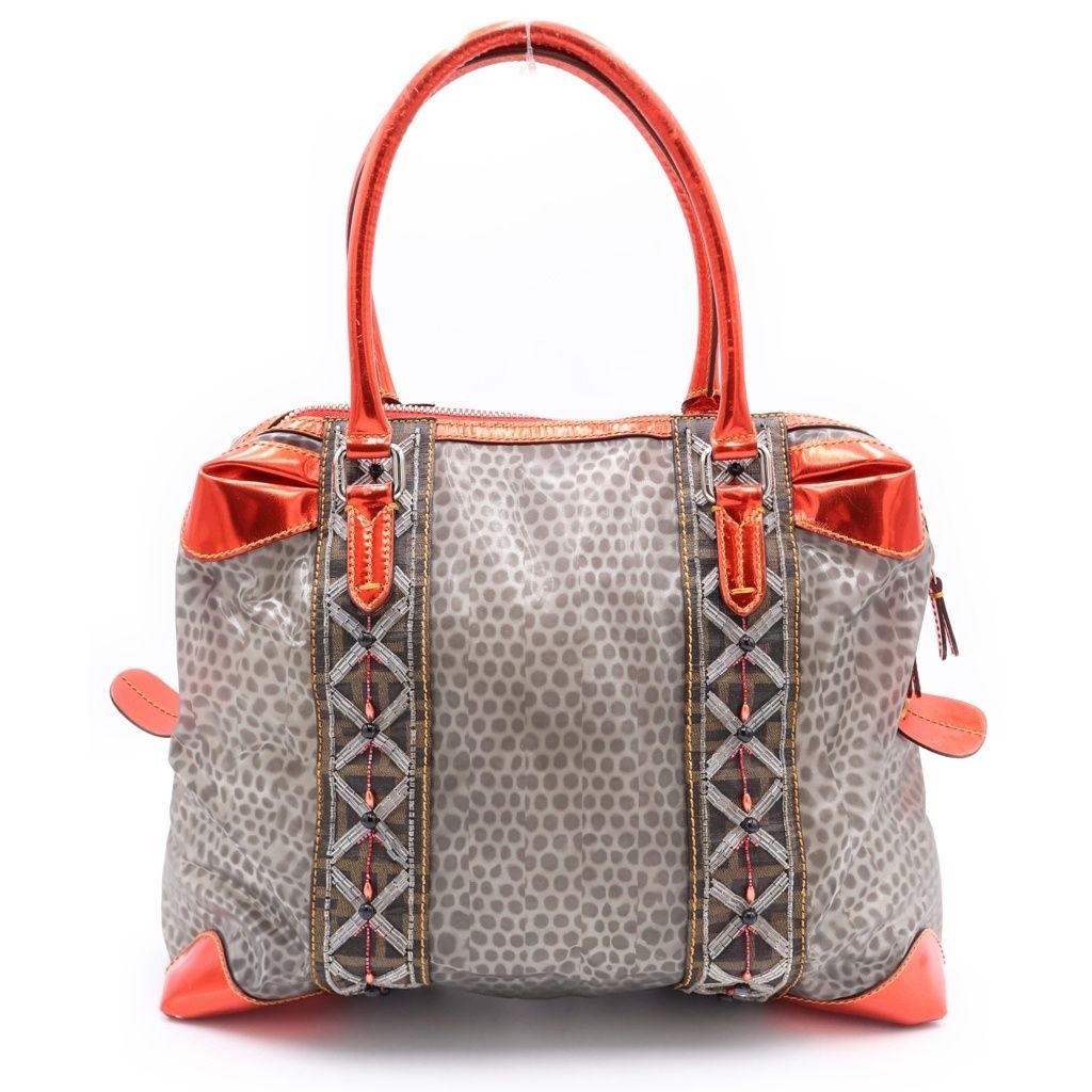 FENDI (フェンディ) ビーズハンドバッグ グレー×レッド 42,900円