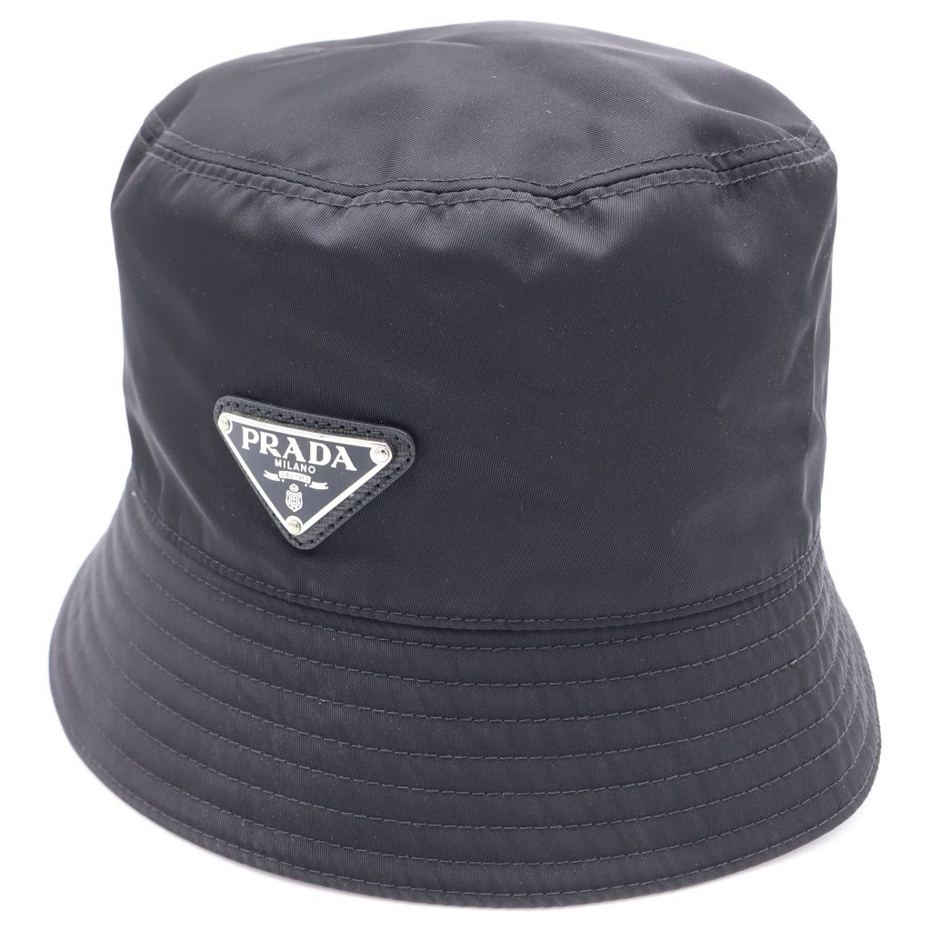 プラダ 2HC250 トライアングルロゴ ハット XL コットン ブラック PRADA (プラダ) トライアングルロゴ バケットハット 帽子 ブラック
