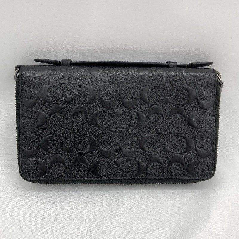 COACH コーチ ダブルジップトラベルオーガナイザー 67637 セカンドバッグ クラッチバッグ 長財布 ロングウォレット 小銭入れ レザー 革 モノグラム 型押し メンズ ブラック 鞄 ★SS487