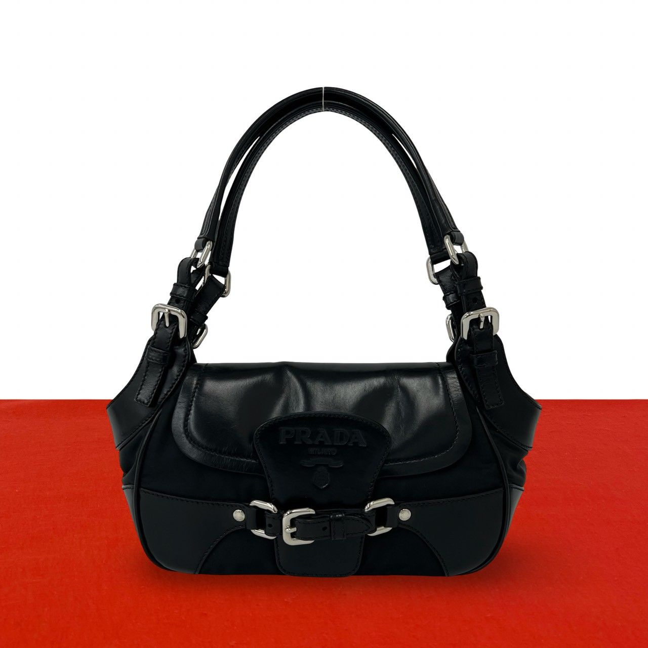 極 美品 希少品 PRADA プラダ レザー 本革 テスート ナイロン ワン