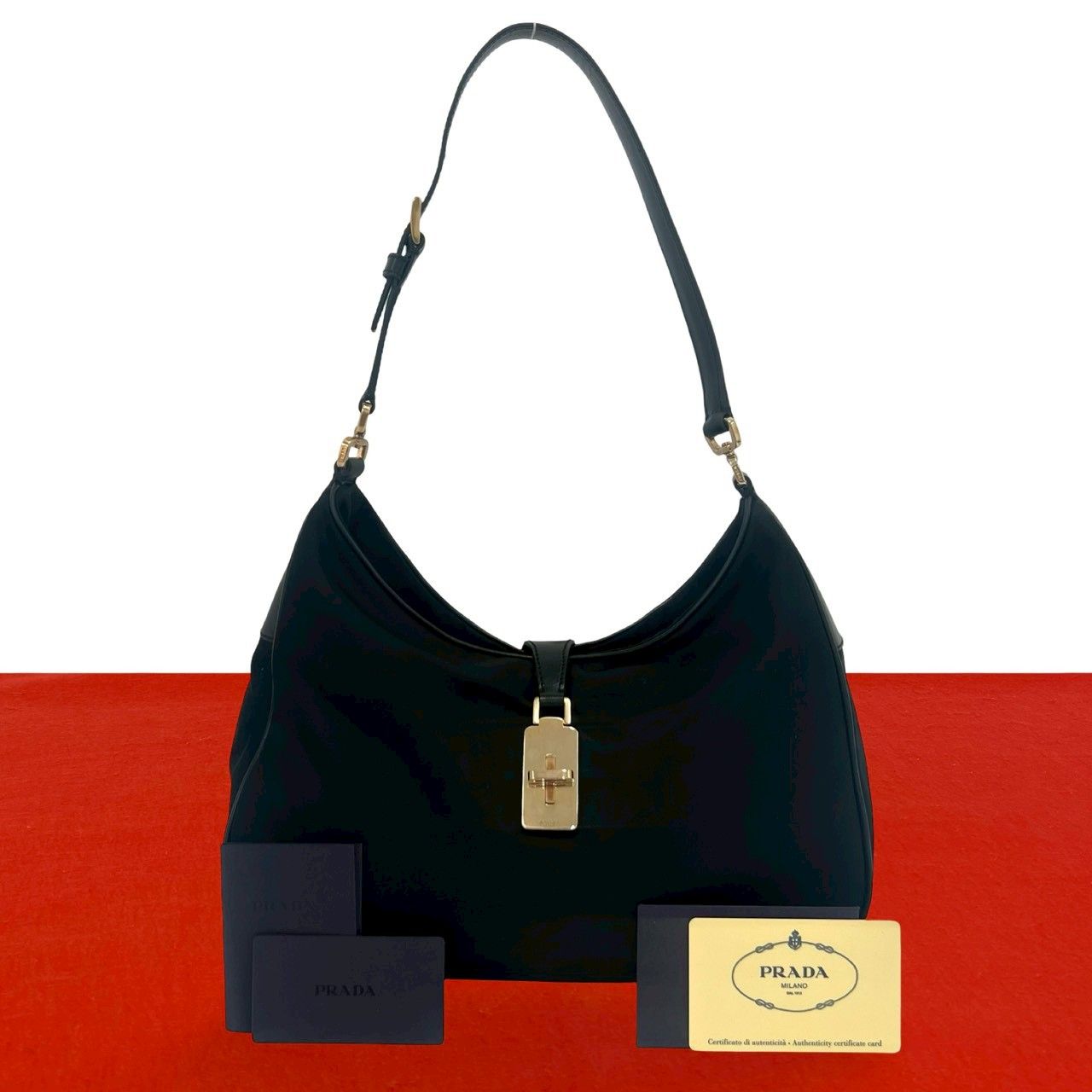 極 美品 希少品 PRADA プラダ ロゴ 金具 テスート ナイロン レザー 本