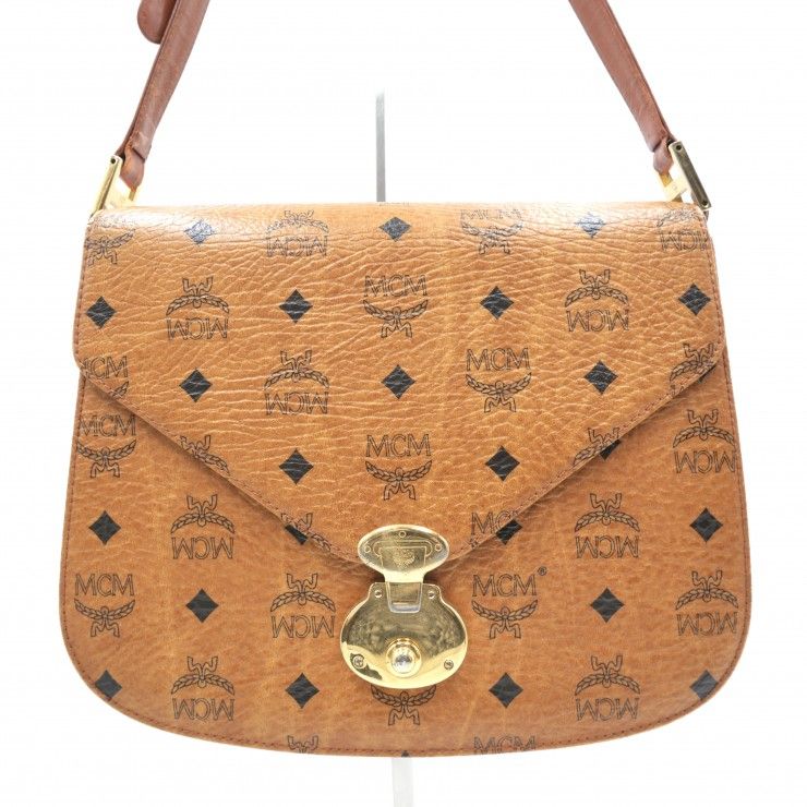 MCM（エムシーエム） モノグラム ショルダーバッグ ヴィンテージ ブラウン レザー ゴールド金具 レディース 斜め掛け 肩掛け 【中古】