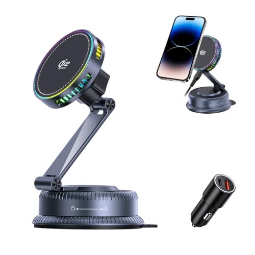 スマホホルダー 車 ワイヤレス充電【2026年初の創新】「70MM大吸盤?冷却」Lwuckbarrt Qi2認証 Magsafe用車載充電器 25W急速充電 N52超強力 360°回転式 高級合金素材 マグセーフ充電器 車 真空吸着 手動強力 92766913