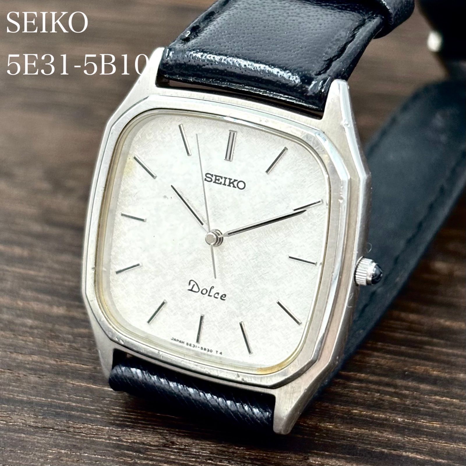 【稼働/新品電池】SEIKO/セイコー DOLCE/ドルチェ 腕時計 クォーツ テクスチャー文字盤 オニキスリューズ 1991年2月製造 japan vintage