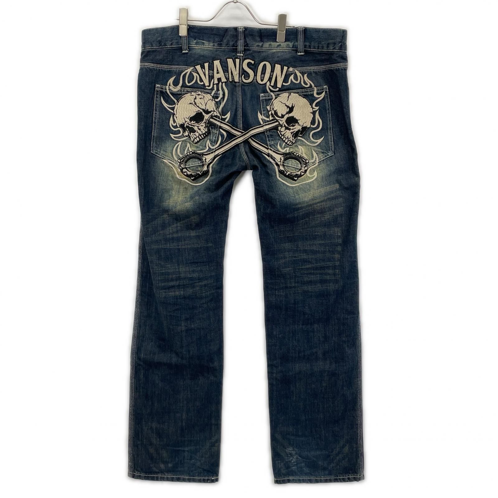 VANSON バンソン SP-B-32 インディゴ クロススカル刺繍デニムパンツ 36