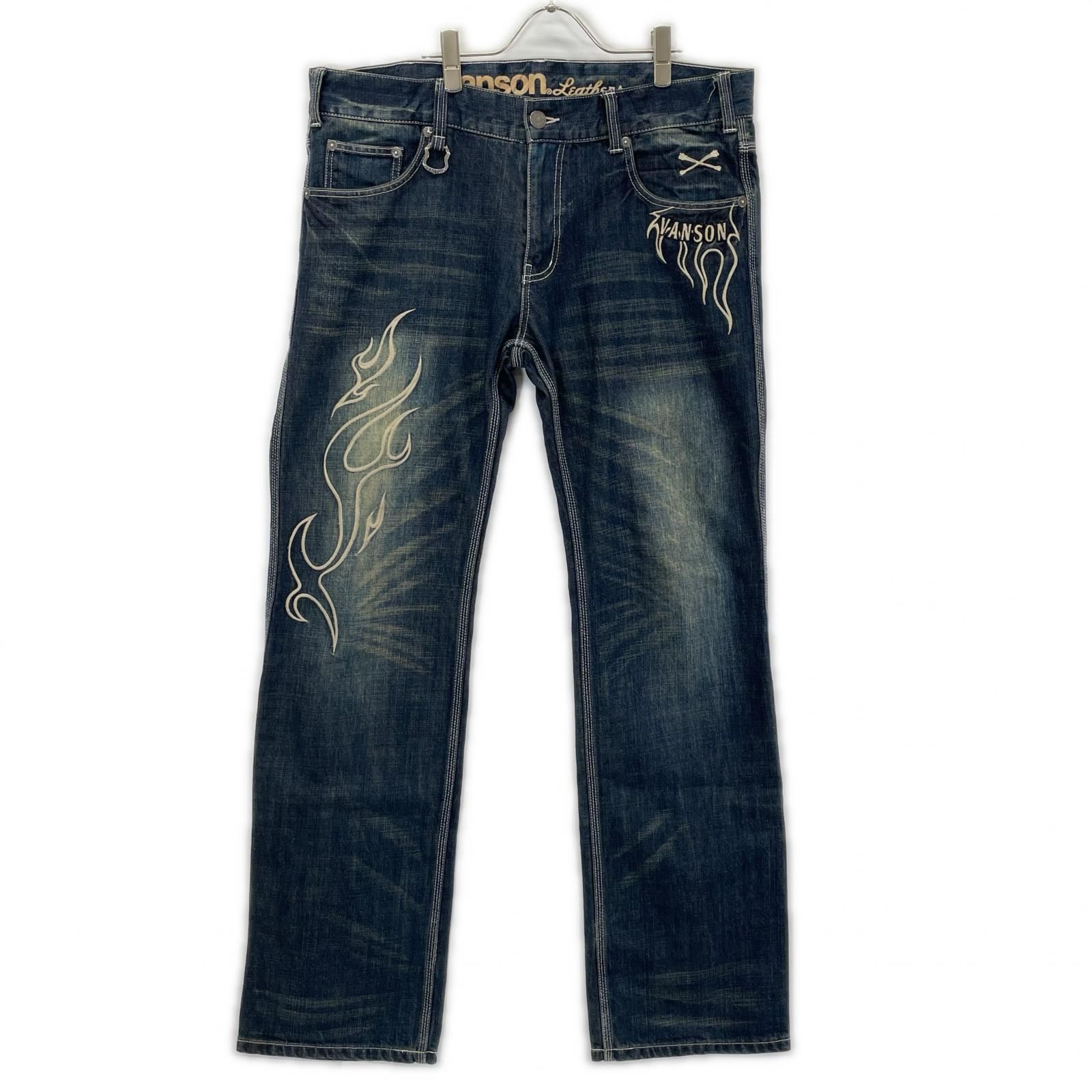 VANSON バンソン SP-B-32 インディゴ クロススカル刺繍デニムパンツ 36
