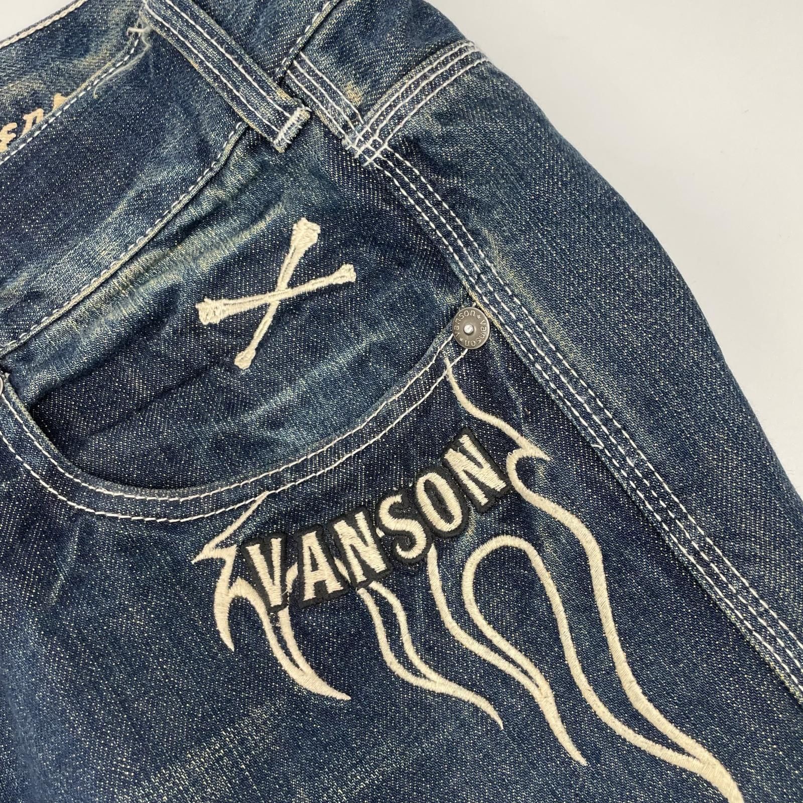VANSON バンソン SP-B-32 インディゴ クロススカル刺繍デニムパンツ 36