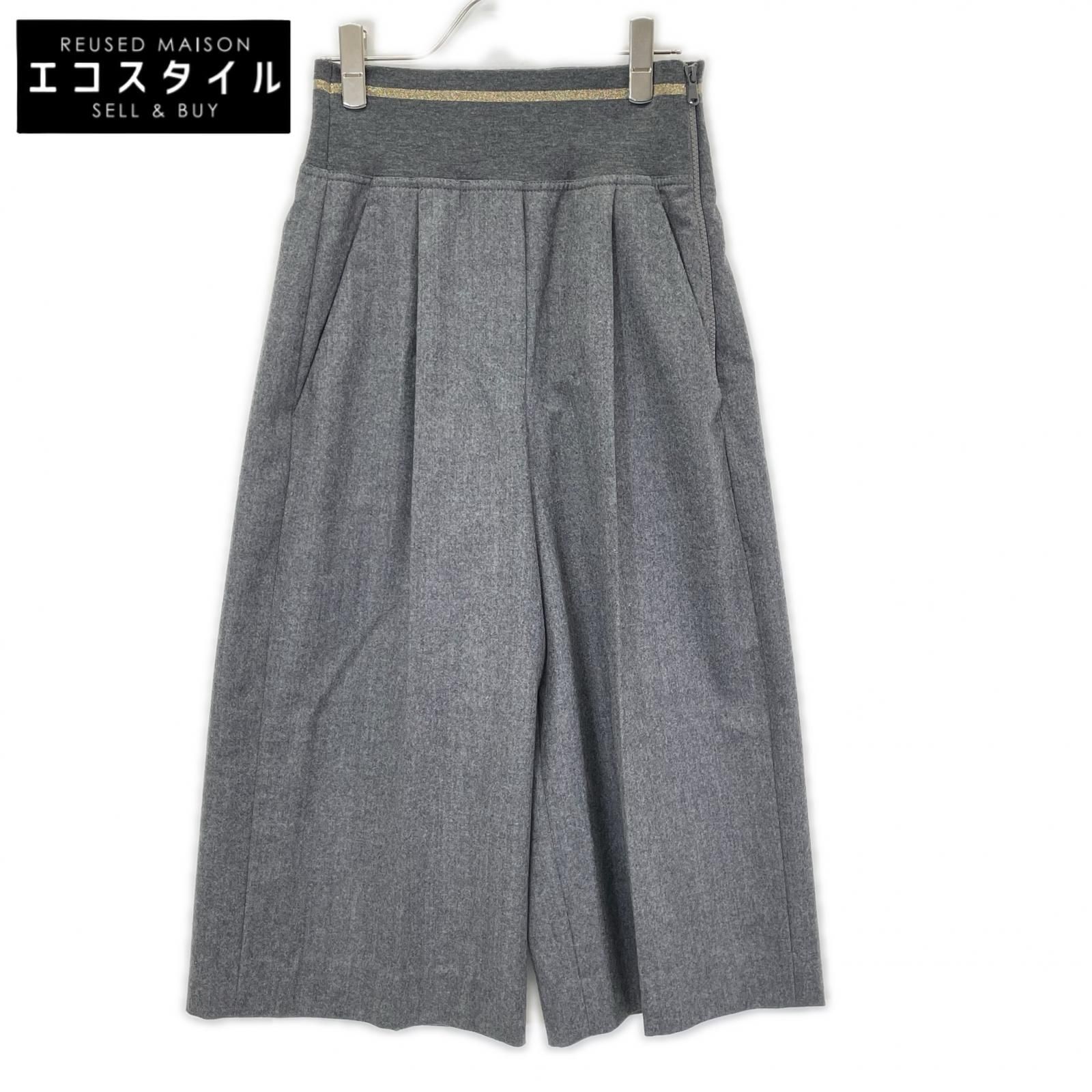 BRUNELLO CUCINELLI　ブルネロクチネリ　ME226P7477 20年 グレー ウール ジップアップ アウトタック ワイドレッグクロップドパンツ　I38 35,679円