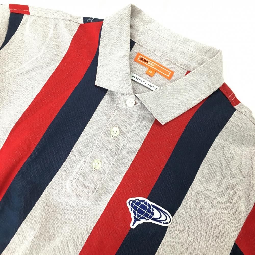 超美品】ビームスゴルフ 半袖ポロシャツ 白×レッド×ネイビー 太