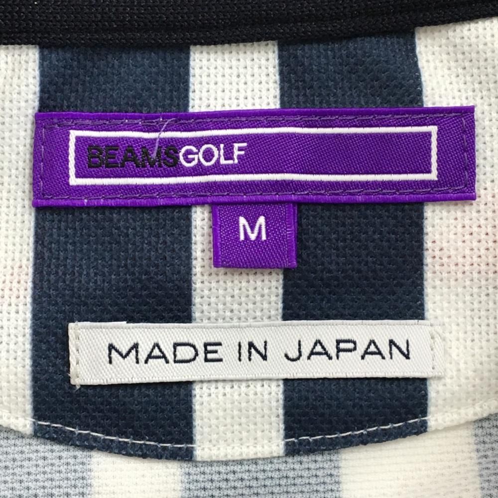 美品】ビームスゴルフ 半袖ポロシャツ 白×ネイビー ストライプ