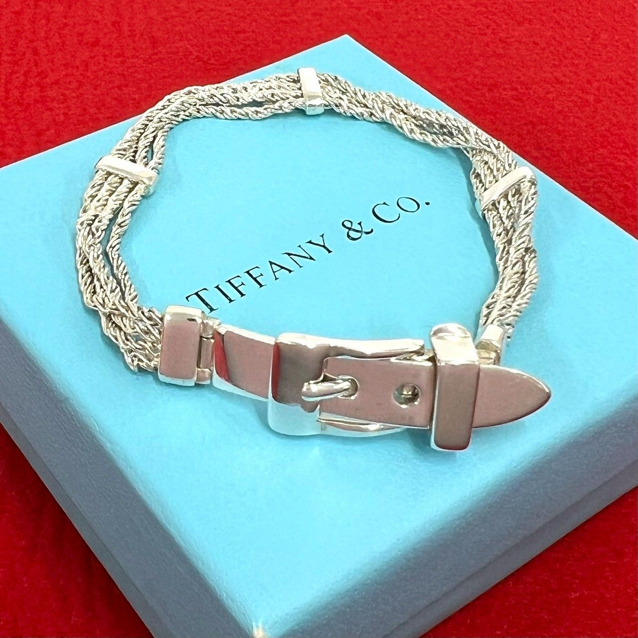 極 美品 TIFFANY&Co. ティファニー ヴィンテージ Tロープ ブレスレット シルバー925 ベルト チェーン バングル シルバー 61684