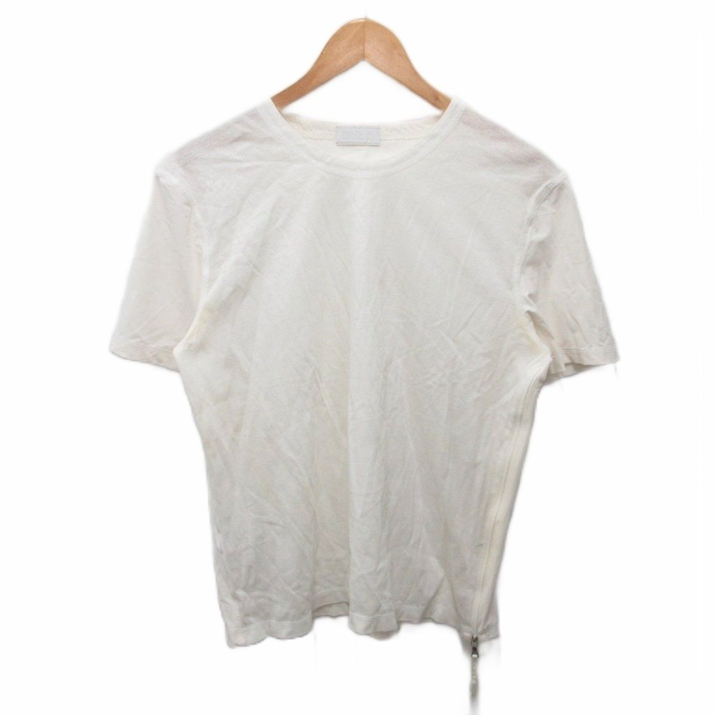 プラダ PRADA Tシャツ カットソー 半袖 切替 ジップデザイン 39 アイボリー ■IBO100