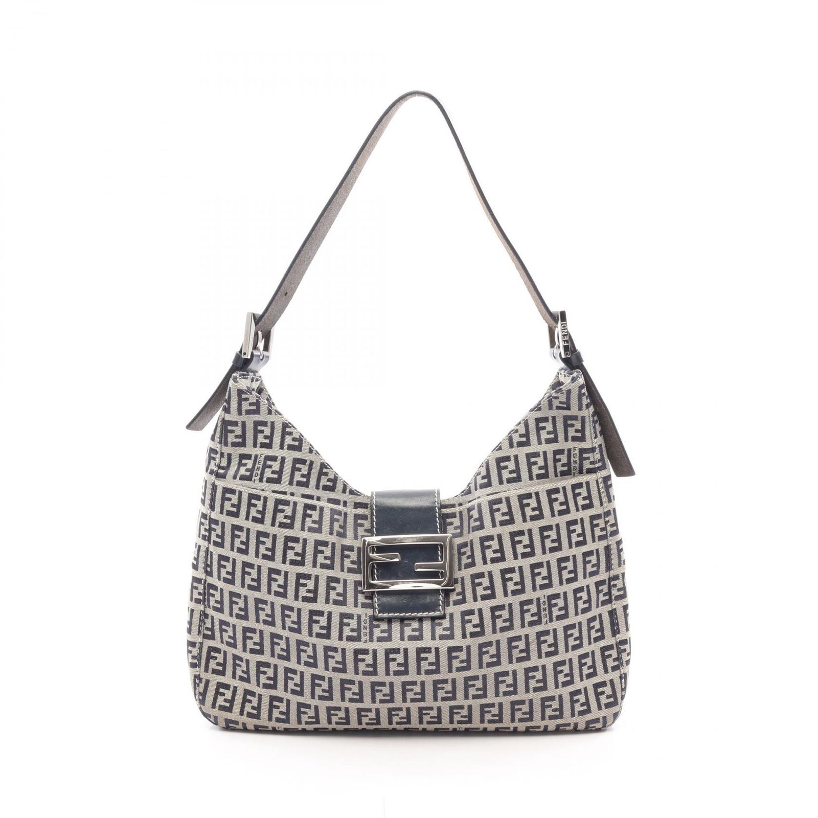 フェンディ FENDI ショルダーバッグ ズッキーノ ネイビー キャンバス レザー ズッキーノ ショルダーバッグ レディース Used B
