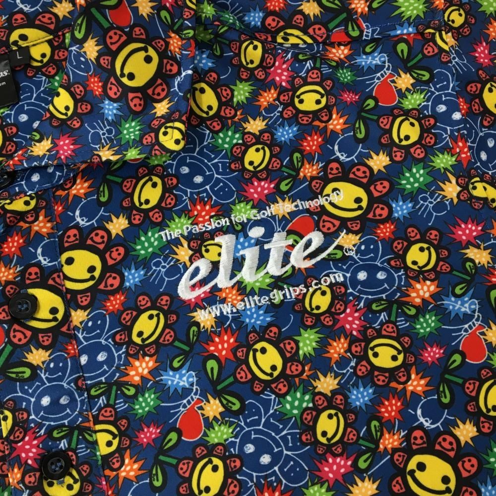 超美品】エリートグリップ 半袖ポロシャツ ネイビー×イエロー×マルチ