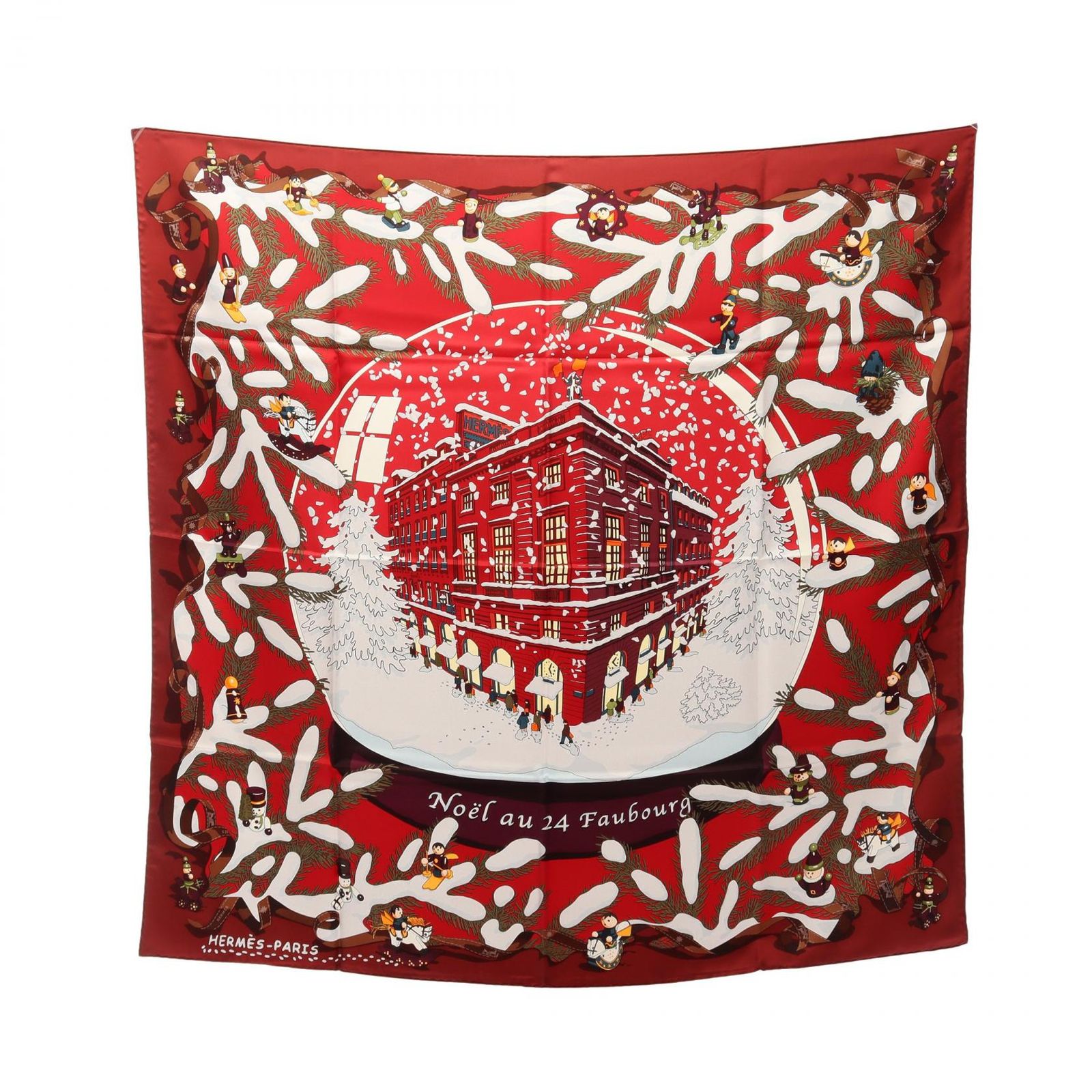 エルメス HERMES スカーフ カレ90 Noel au 24 Faubourg シルク カレ90 レディース Used A