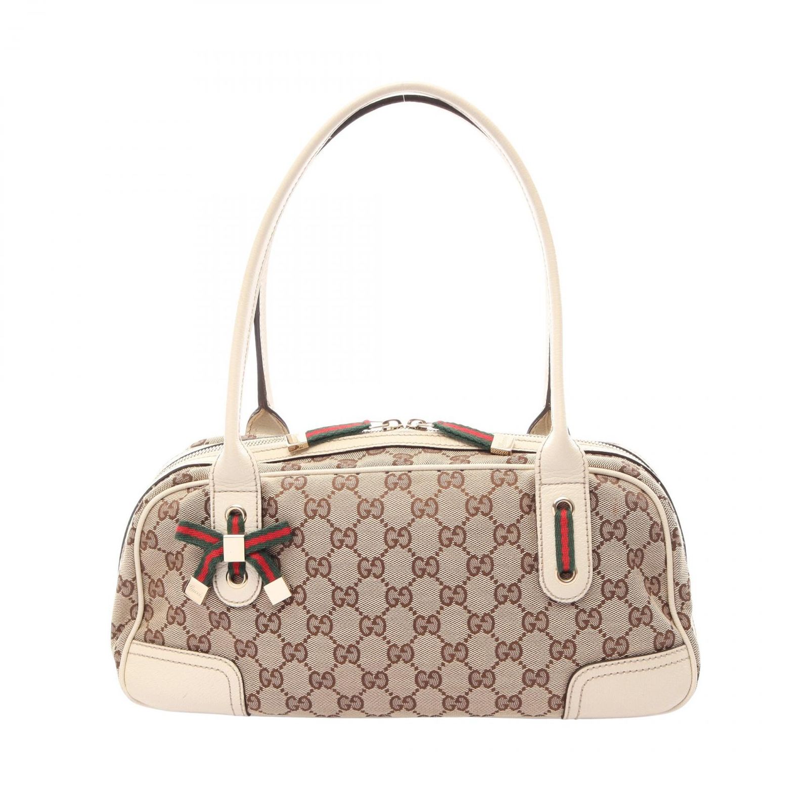 グッチ GUCCI ショルダーバッグ プリンシー 161720 アイボリー/ベージュ/ブラウン キャンバス レザー プリンシー ミニ ボストンバッグ レディース Used B