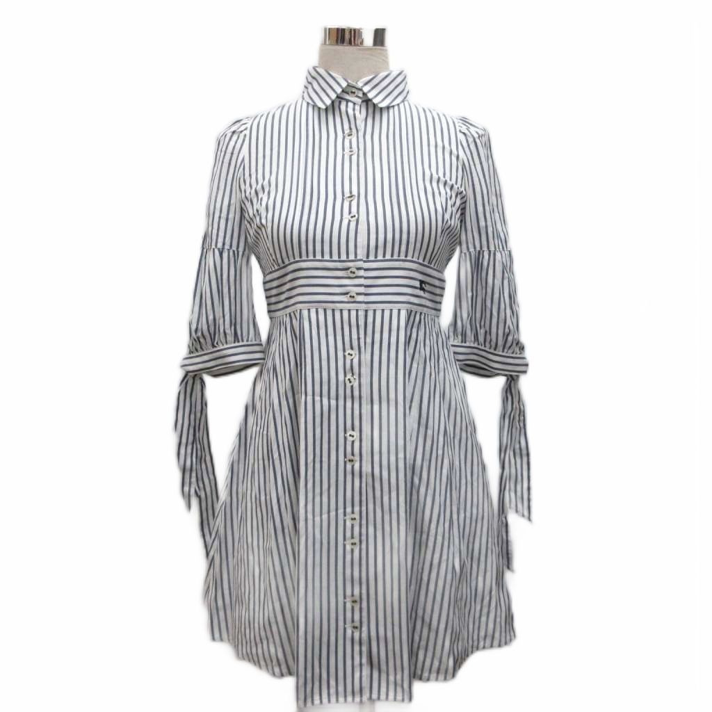 Burberry BlueLabelストライプ 半袖 ひざ丈フレアワンピース バーバリーブルーレーベル BURBERRY BLUE LABEL ワンピース 半袖 ひざ