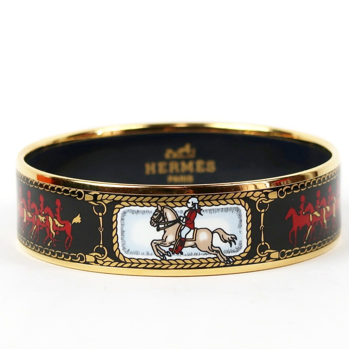 美品】HERMES エルメス 七宝焼き エマイユGM バングル 馬柄