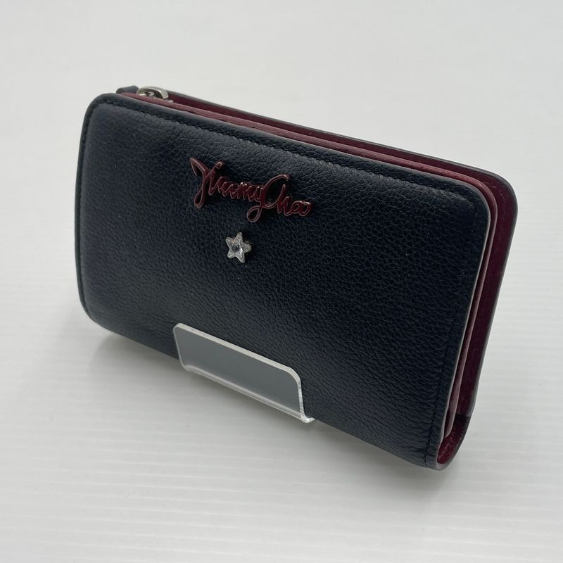 【中古品】 JIMMY CHOO ジミーチュウ LOGO FRONT BI-FOLD WALLET ロゴフロント バイフォールド ウォレット 二つ折り財布 【181-260720-ss-02-tei】