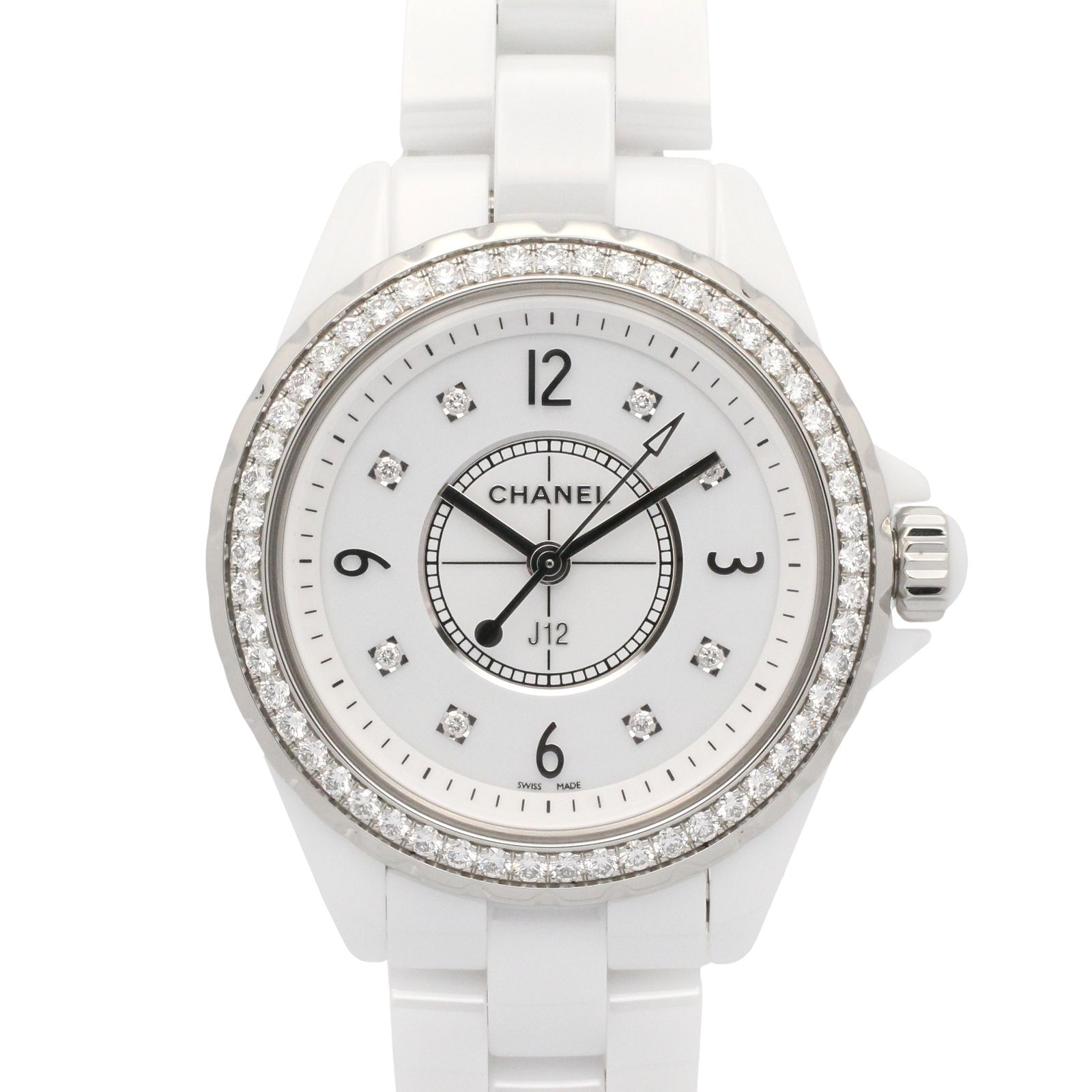 シャネル CHANEL 腕時計 J12 ダイヤベゼル/8Pダイヤ H3110 ホワイト セラミック ダイヤモンド J12 ダイヤベゼル/8Pダイヤ レディース Used A