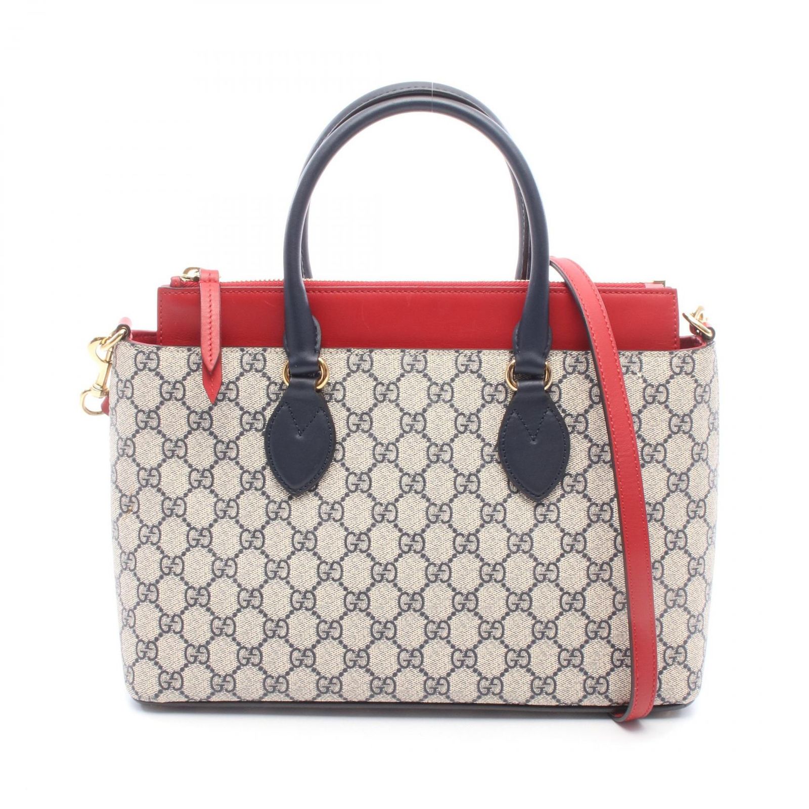 グッチ GUCCI ハンドバッグ GGスプリーム 2WAY 409534 レッド/ネイビー/アイボリー PVCコーティングキャンバス レザー GGスプリーム スモール 2way トートバッグ レディース