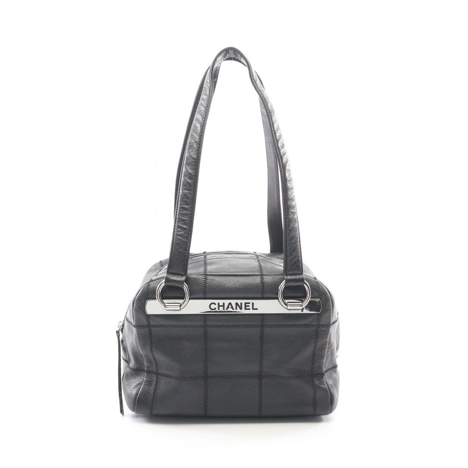 シャネル CHANEL ハンドバッグ チョコバー ブラック キャビアスキン(グレインドカーフ) チョコバー ミニ ボストンバッグ レディース Used B