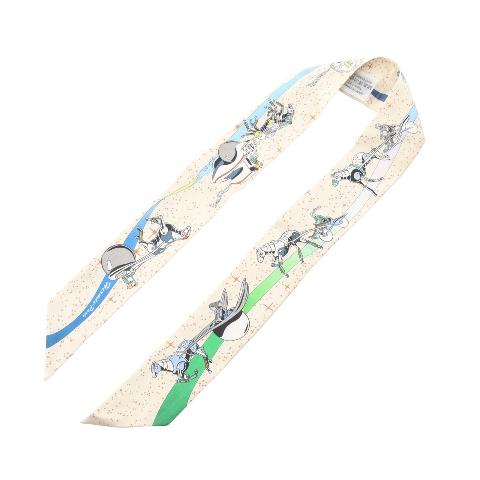 エルメス HERMES スカーフ ツイリー SPACE DERBY リボン シルク