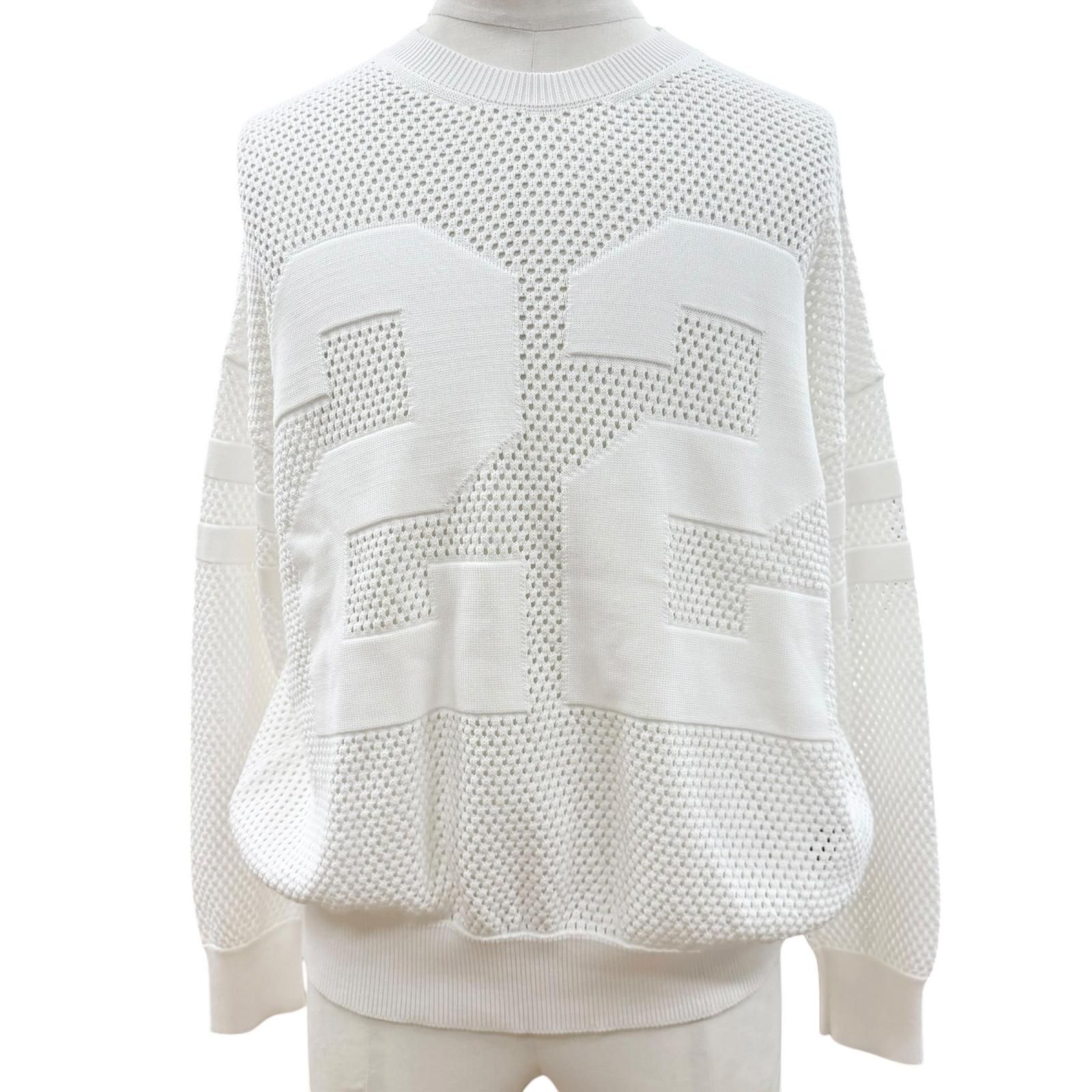 未使用品▼AMIRI アミリ SRAMKNCW1040SMREGY0 Tiger Mesh Graphic Crewneck Sweatshirt コットン ニット ホワイト S 伊製 正規品 メンズ