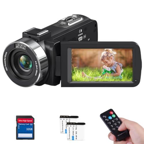 ビデオカメラ 4K30FPS 48MP 18Xデジタルズーム IRナイトビジョン付き 3.0インチ LCDタッチスクリーン Vlogカメラ YouTube用ウェブカメラ一時停止機能 リモコン付き 4800万画素数64ＧＢのＳＤカード付属バッテ c653da3a