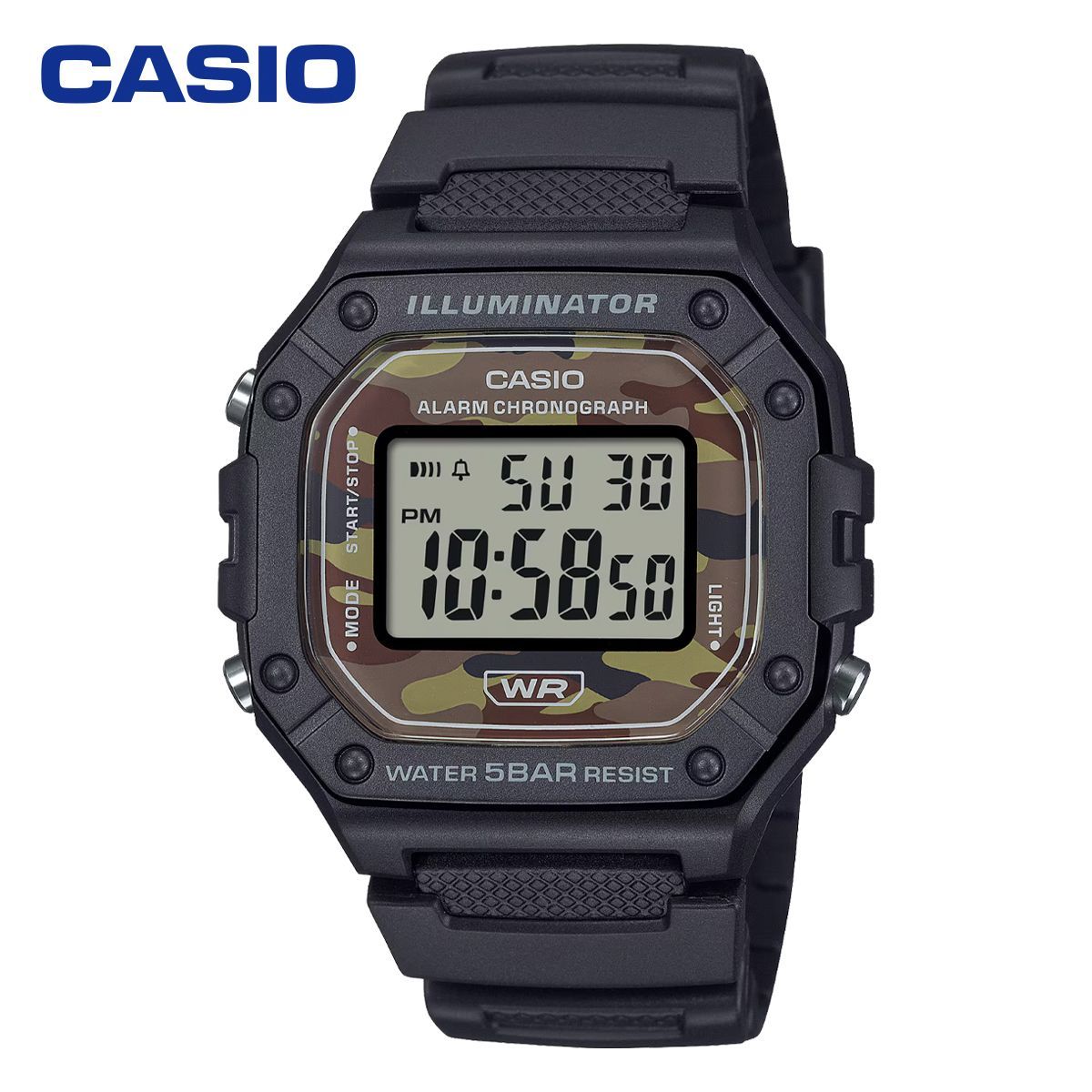 CASIO Casio Watch, Thin, Lightweight, Waterproof, Unisex, W218, Camouflage, Black Square, Digital, Simple, Stylish, Easy to Operate Watch for Men, Women, Kids, Cheap, Casio, Kids, Cheap, Casio Chip, Plus, Present, Gift