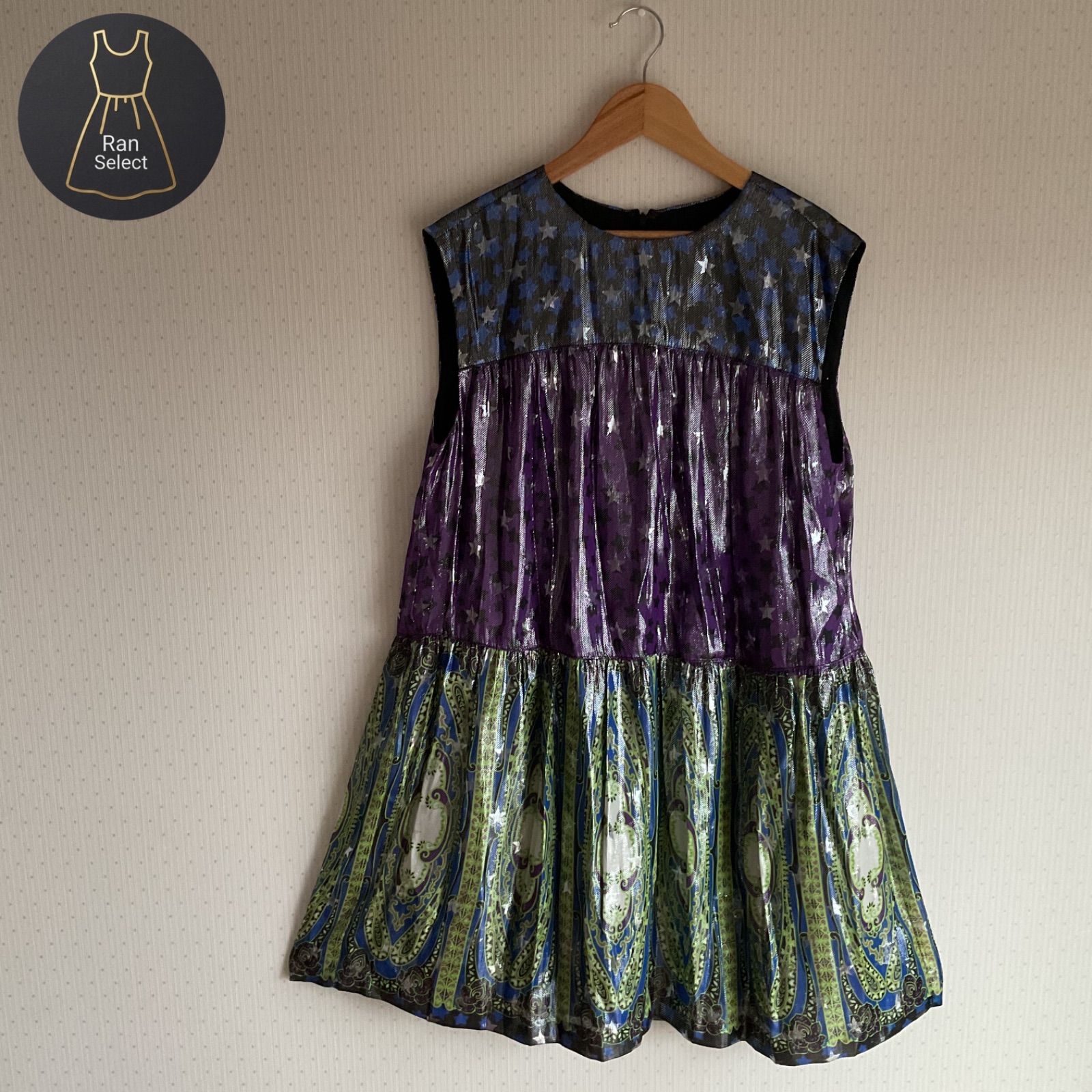 希少】ANNA SUI アナスイ シルク混 スター 星 ペイズリー柄 ドッキング