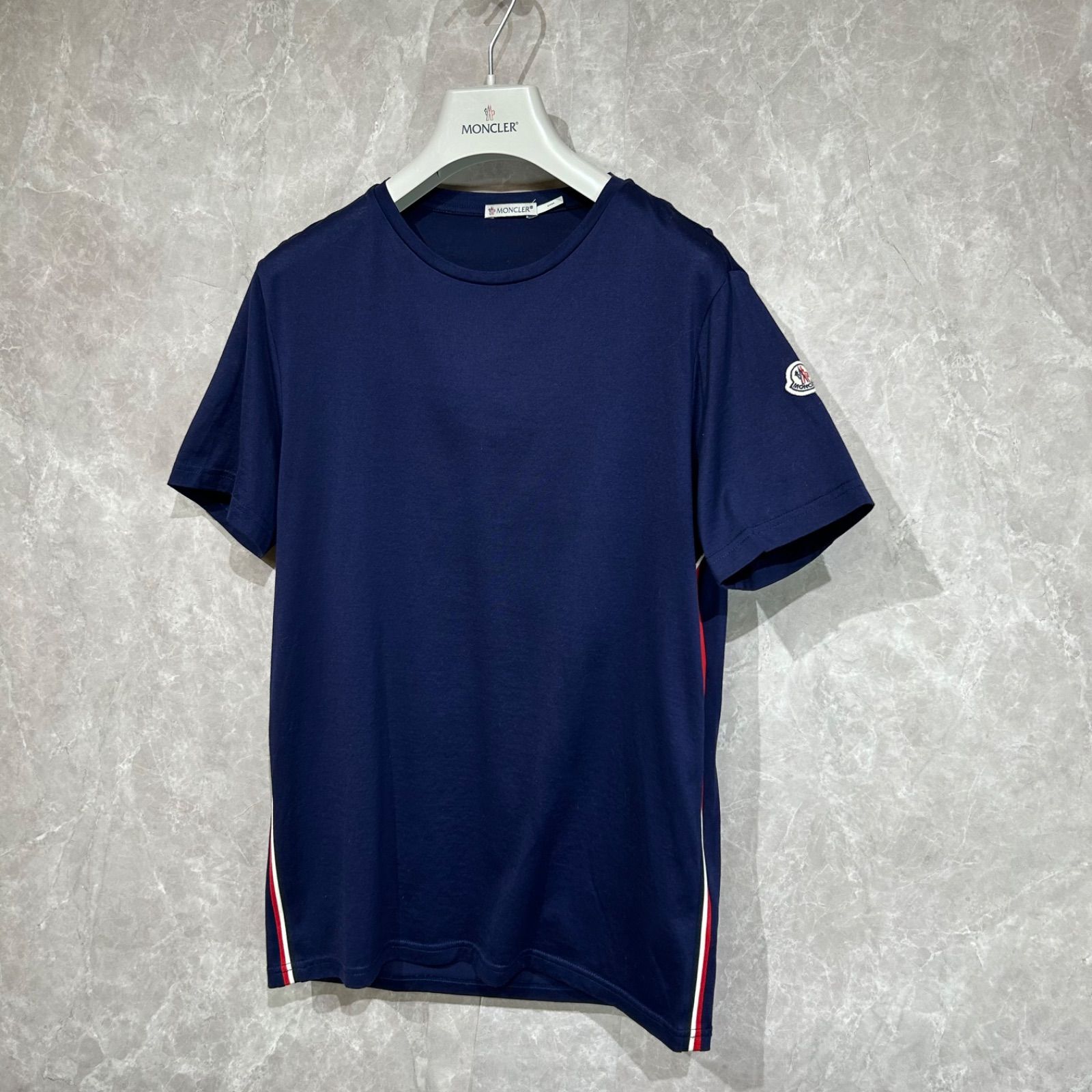 【未使用級】 MONCLER モンクレール半袖TシャツサイドラインワッペンネイビーS