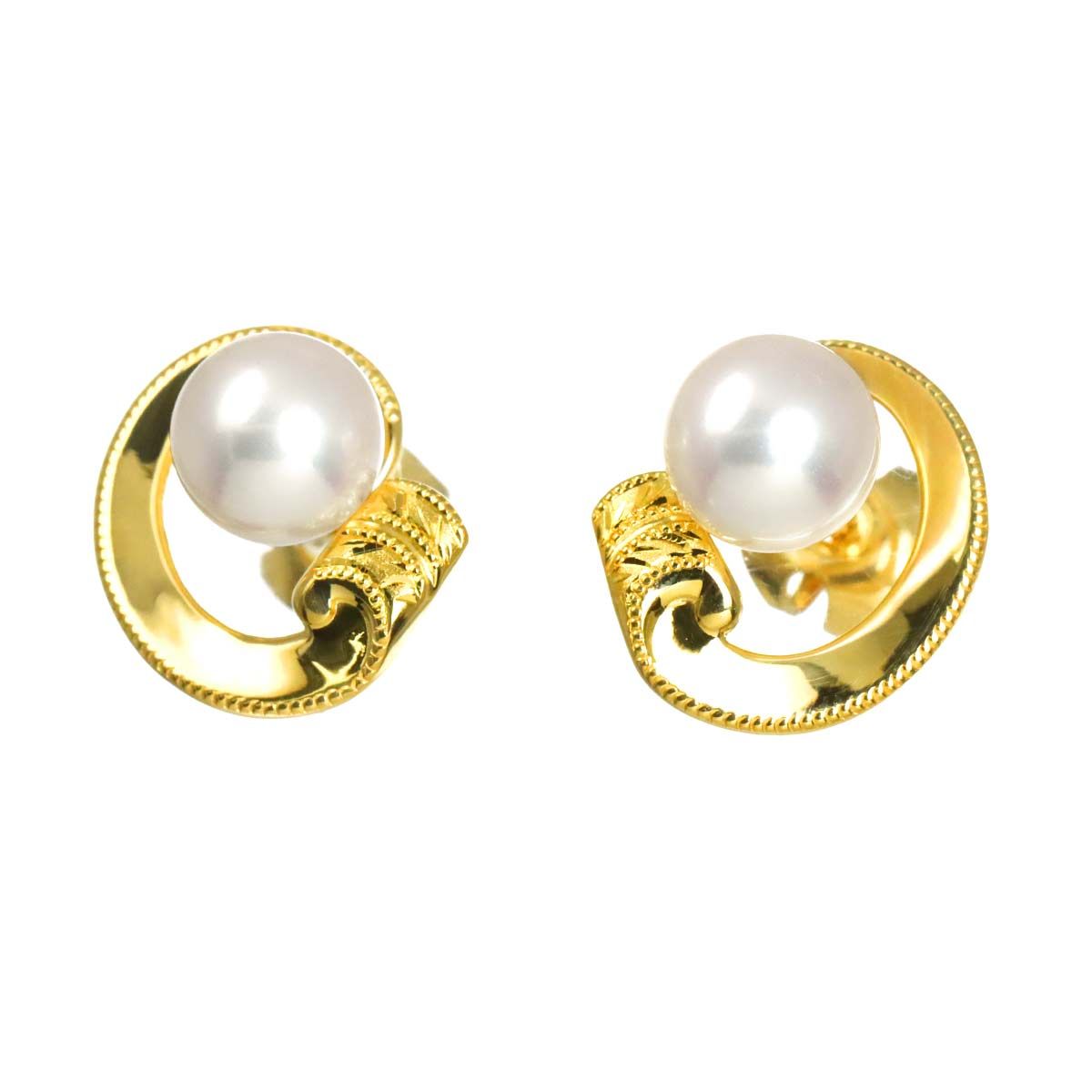 ミキモト MIKIMOTO アコヤ真珠 6.8-6.7mm ピアス K18 YG イエロー