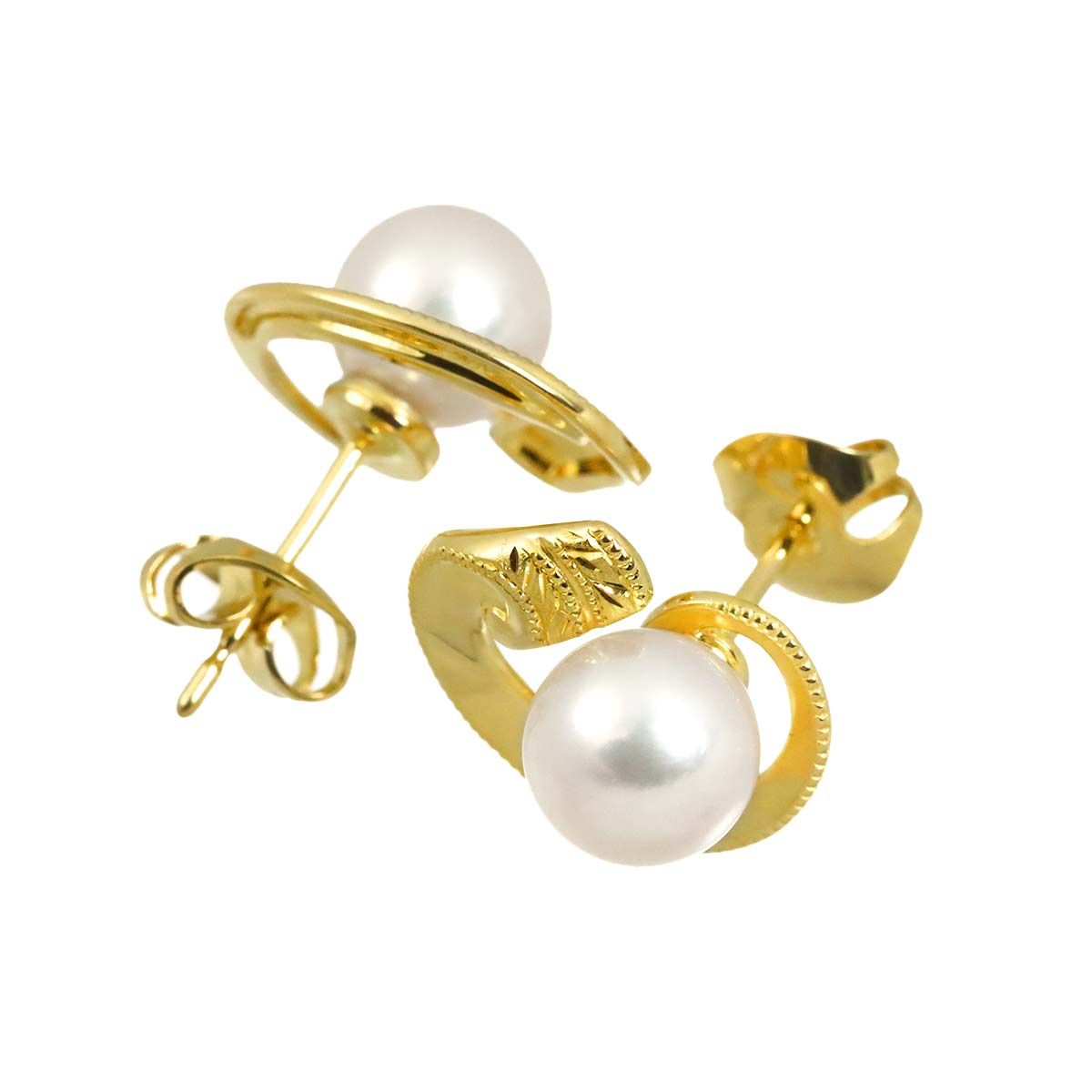 ミキモト MIKIMOTO アコヤ真珠 6.8-6.7mm ピアス K18 YG イエロー